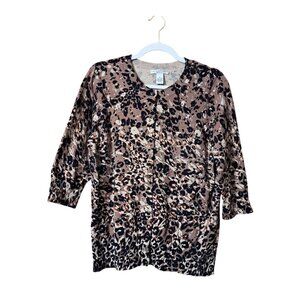 Sarah Spencer Woman cheetah print sweater black shank buttons 3/4 sleeve 1X